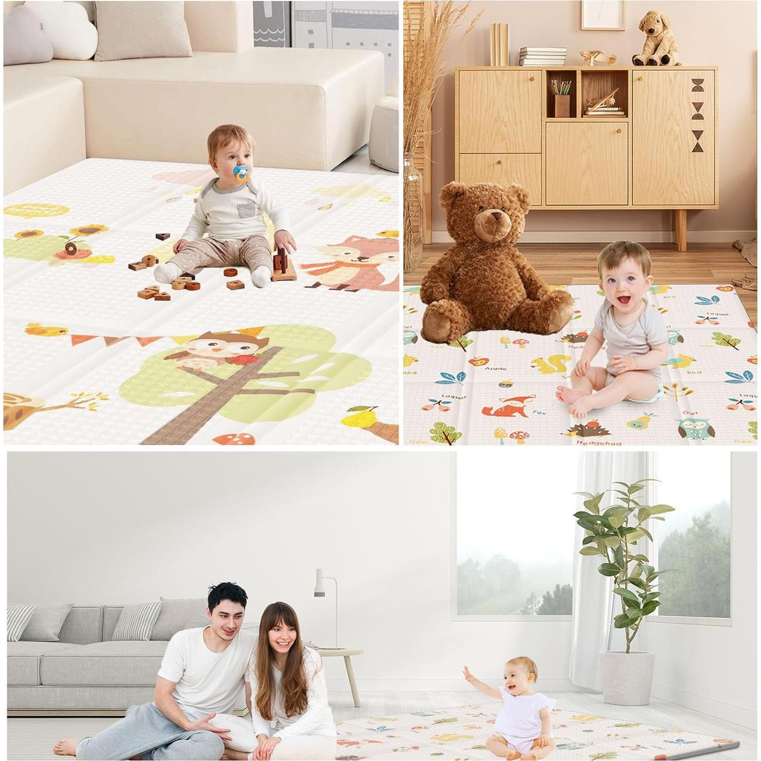 Alfombra de Juego para Bebés 127x127 cm Beige - Espuma Antideslizante