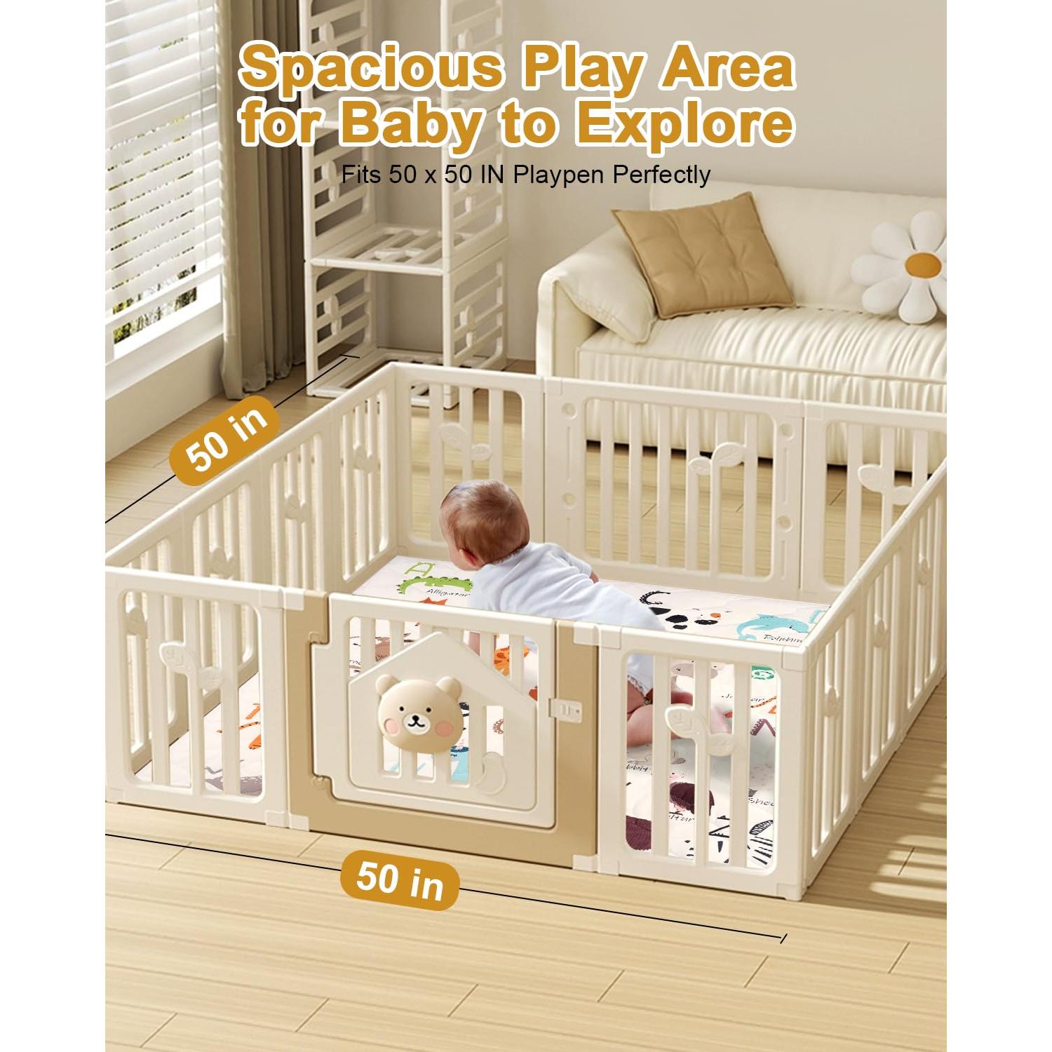 Alfombra de Juego para Bebés Premium 127x127 cm Acolchada Antideslizante