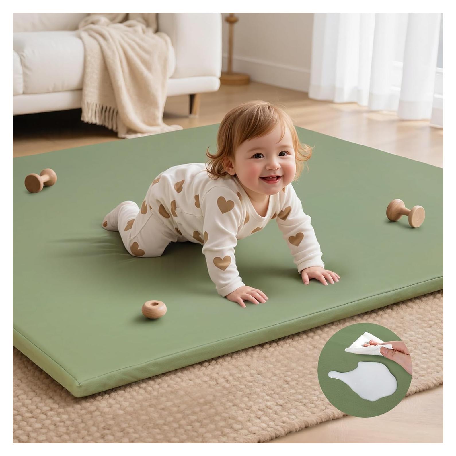 Alfombra de Juego para Bebés SEPARO 127x127 cm Antideslizante Verde Salvia
