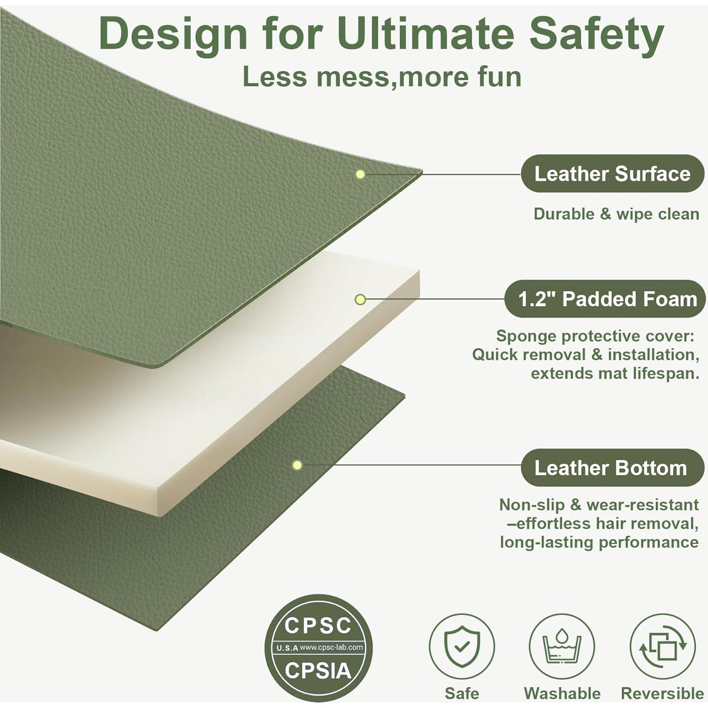 Alfombra de Juego para Bebés SEPARO 127x127 cm Antideslizante Verde Salvia