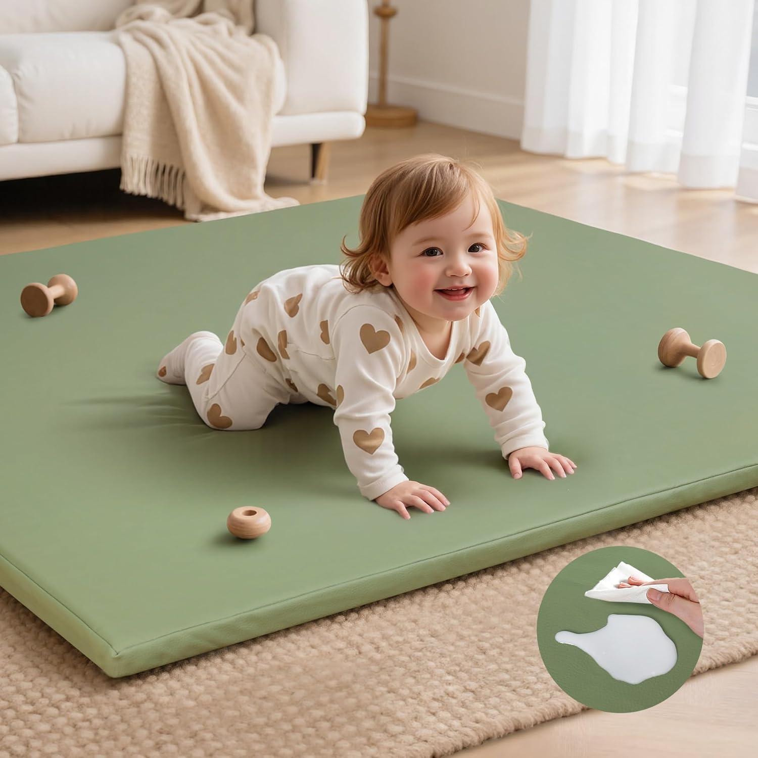 Alfombra de Juego para Bebés SEPARO 127x127 cm Antideslizante Verde Salvia