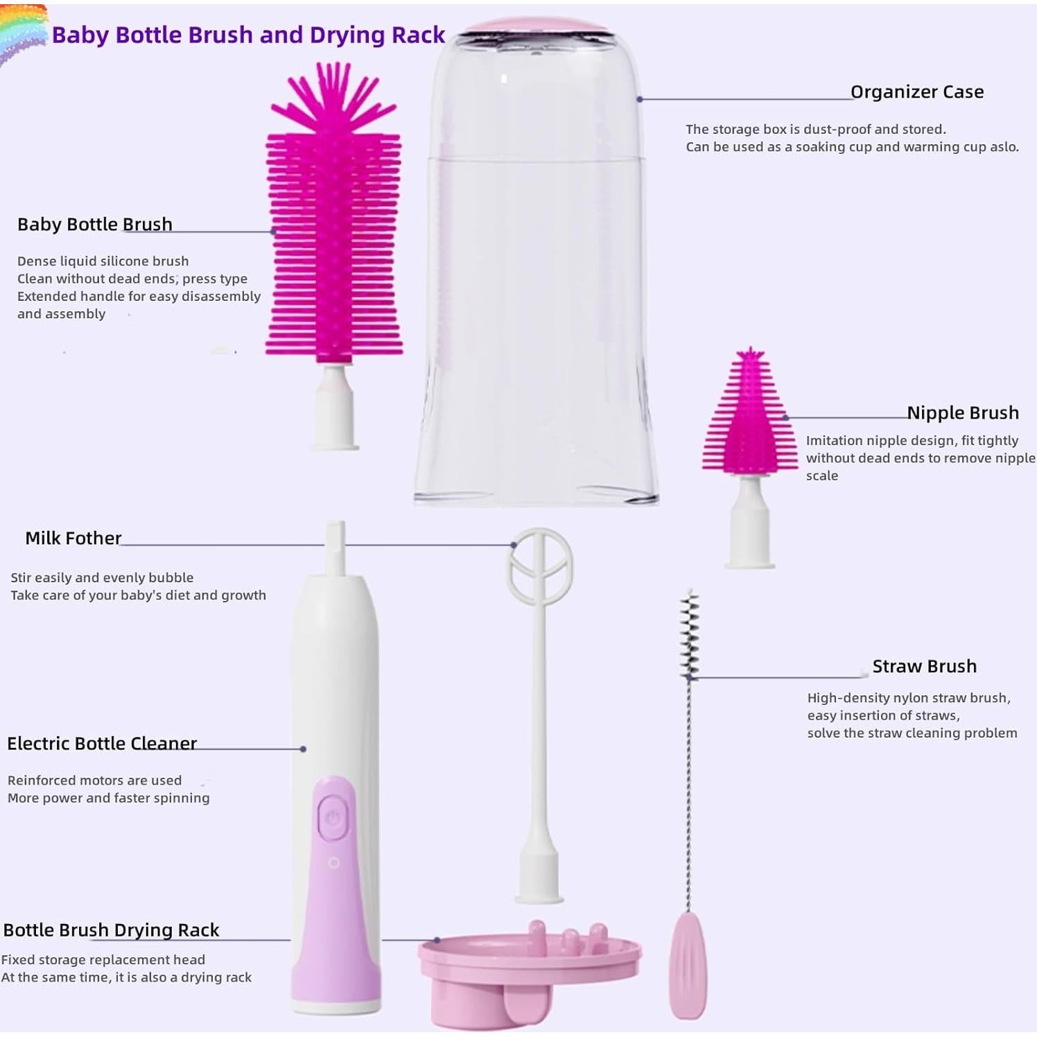 Juego de cepillos eléctricos Winforhour 6 en 1 para biberones