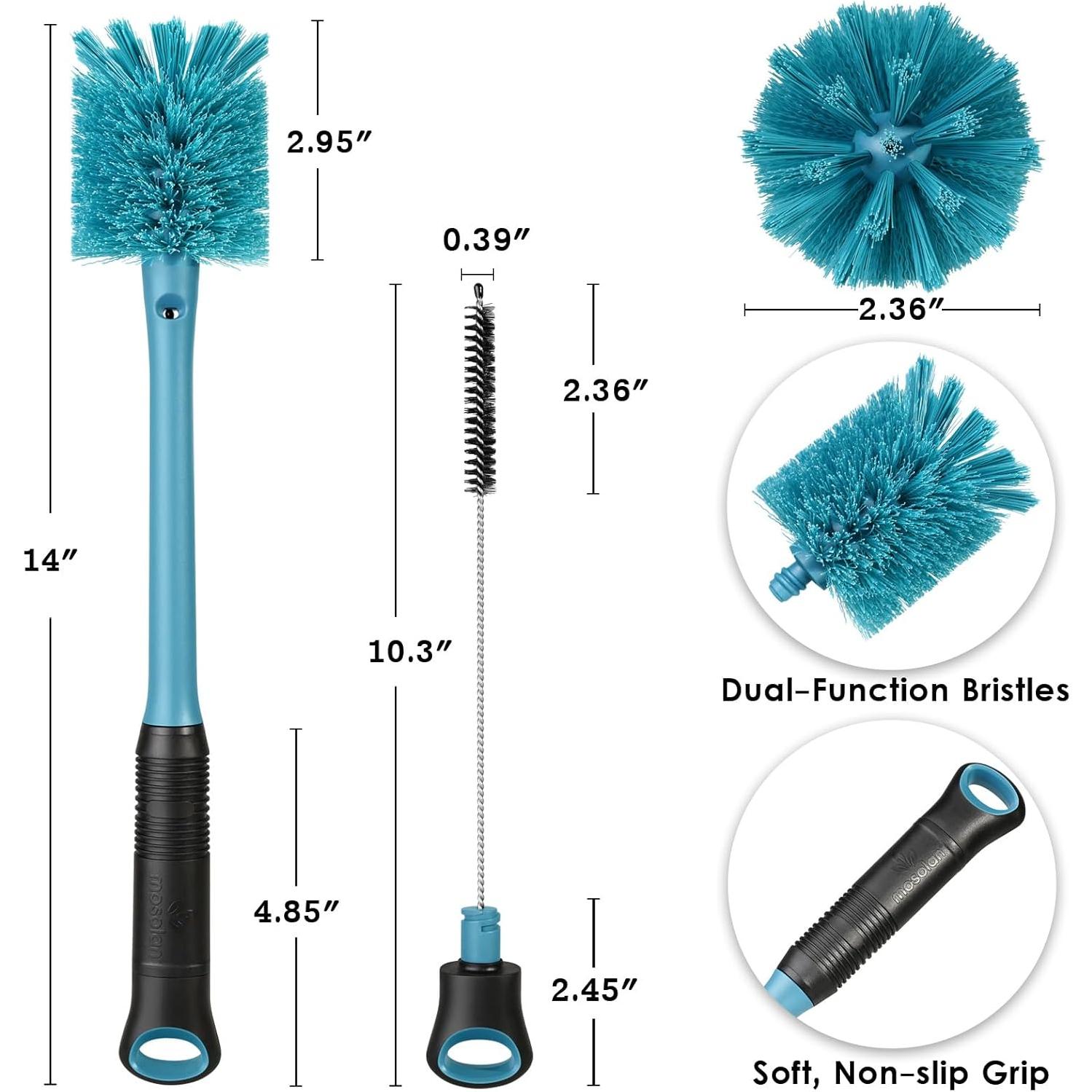 Cepillo Limpiador de Botellas 2-en-1 MOSOLAN Azul 35.6 cm
