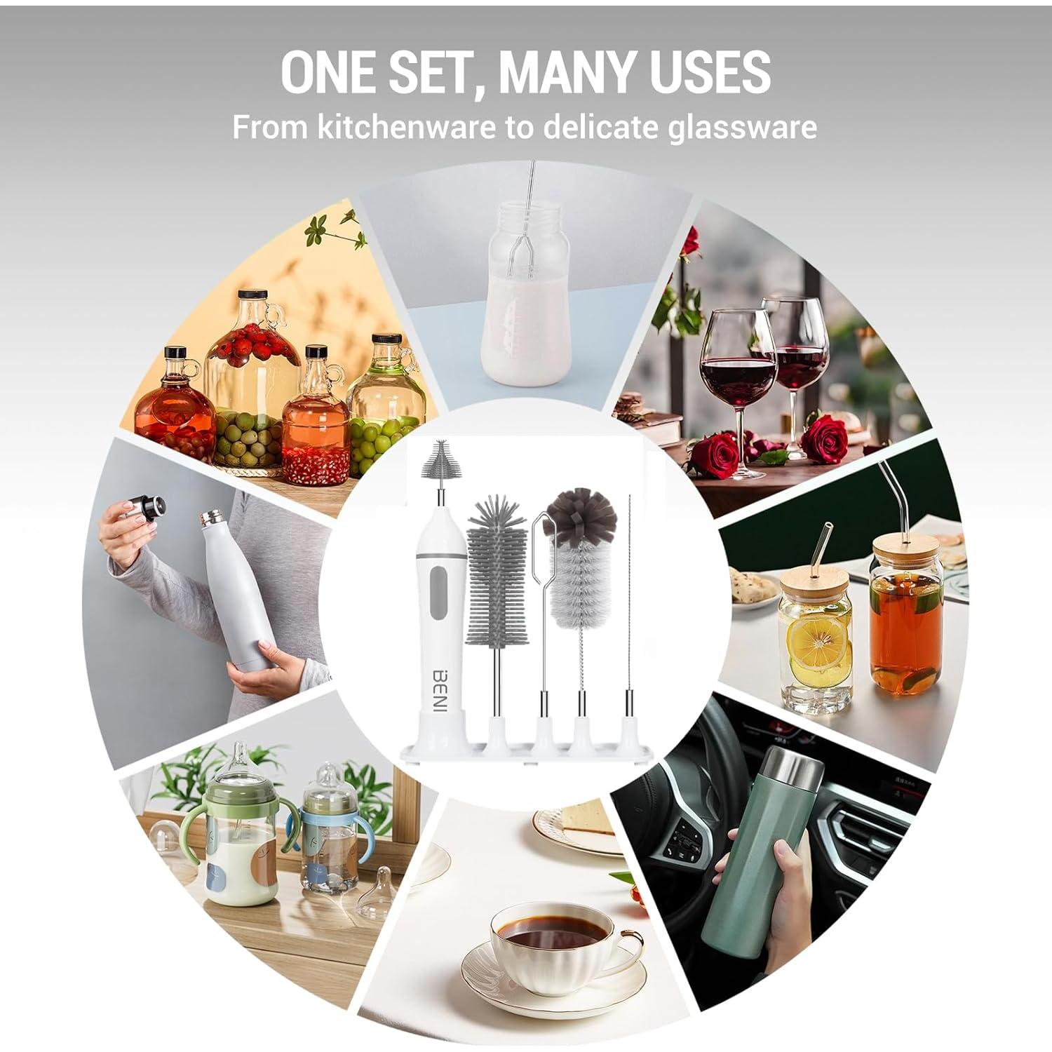 Juego de Cepillos Eléctricos para Botellas Benifi - Limpieza Eficiente