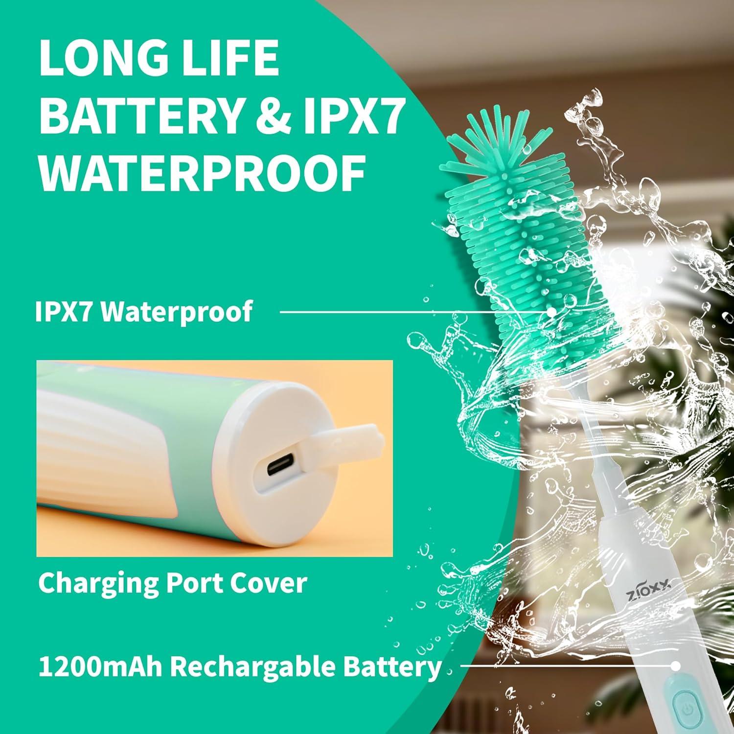 Limpiador Eléctrico de Botellas ZIOXX Verde 7 en 1 Recargable