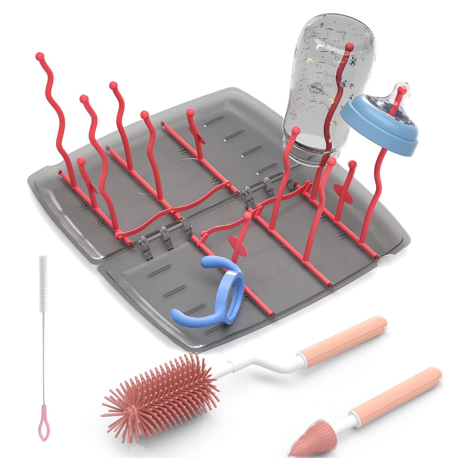 Soporte de Secado de Botellas Guntsous con Cepillos para Bebés