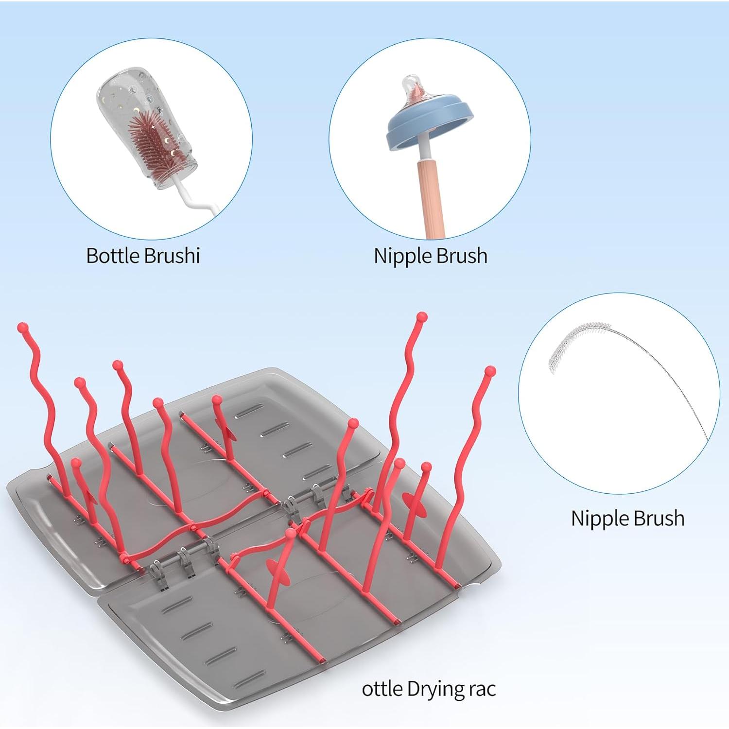 Soporte de Secado de Botellas Guntsous con Cepillos para Bebés