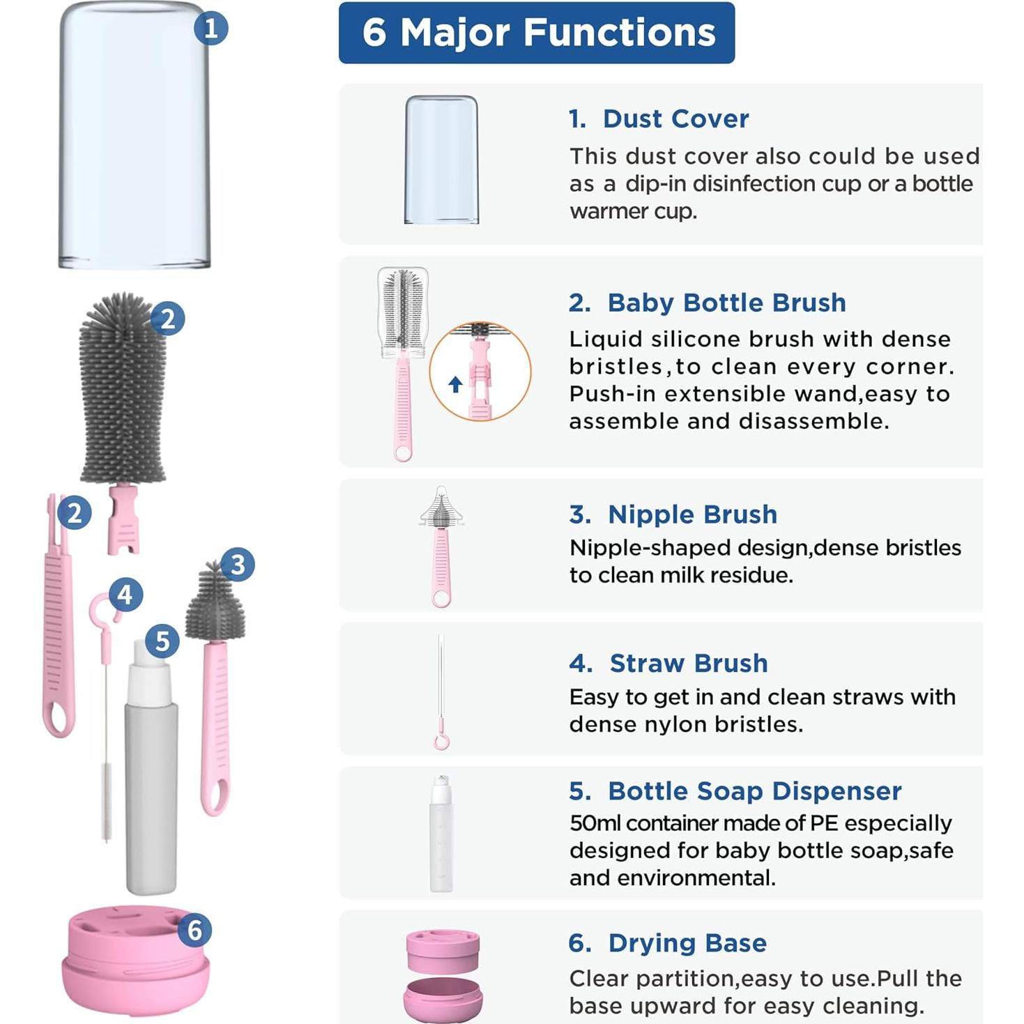 Kit de Limpieza de Biberones YOTIME Rosa 6 en 1