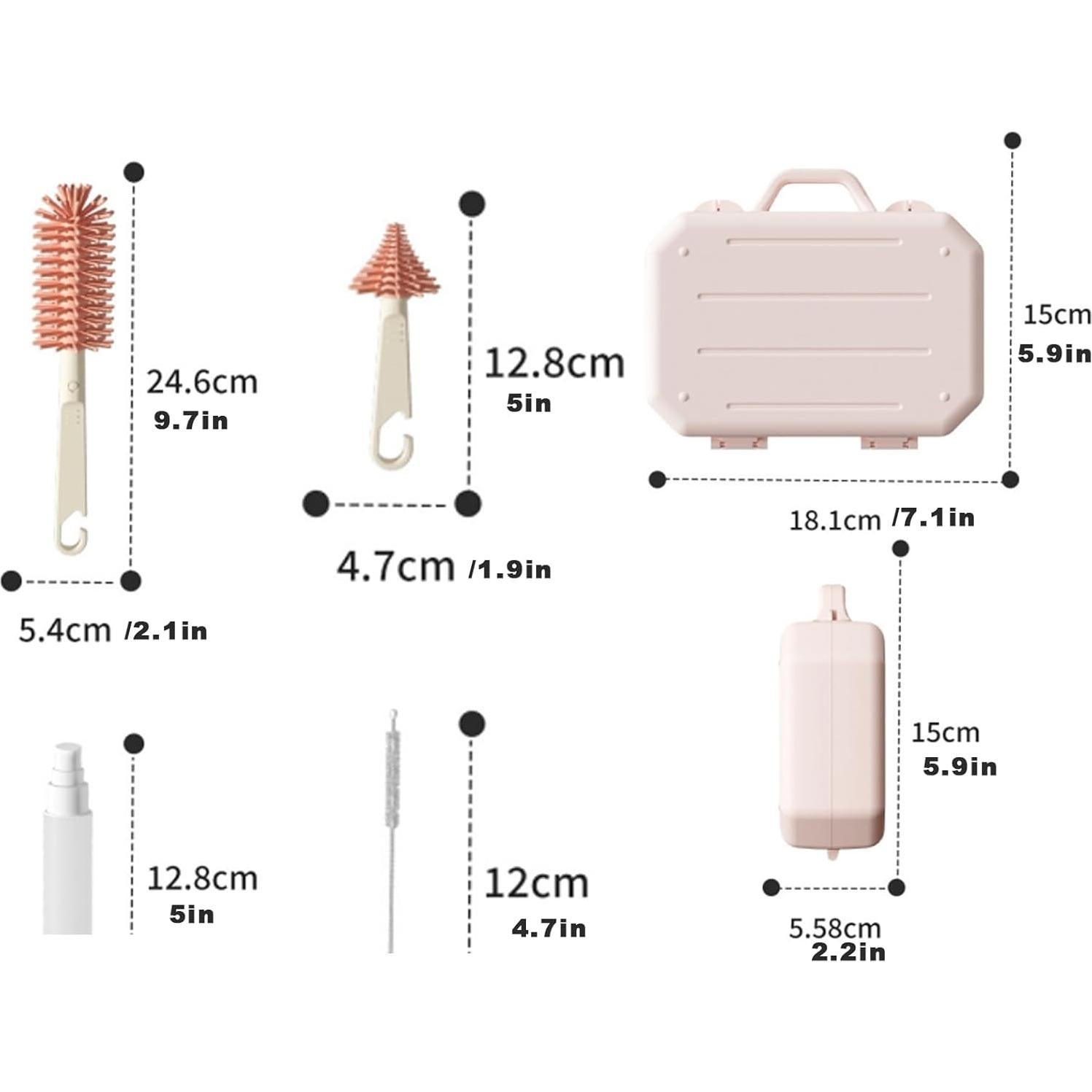 Juego de Cepillos de Botella PandaEar Rosa - 6 en 1 Portátil