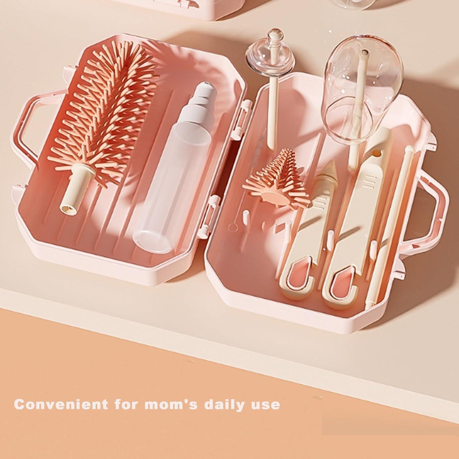 Juego de Cepillos de Botella PandaEar Rosa - 6 en 1 Portátil