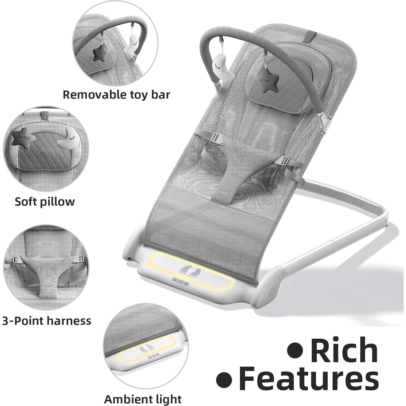 Silla de Rebotar Derson para Bebés 0-6 Meses Plegable con Música