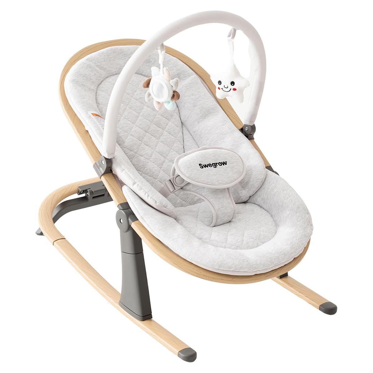 Silla Balancín Swegrow para Bebés - 2 en 1, Ajustable, Blanco
