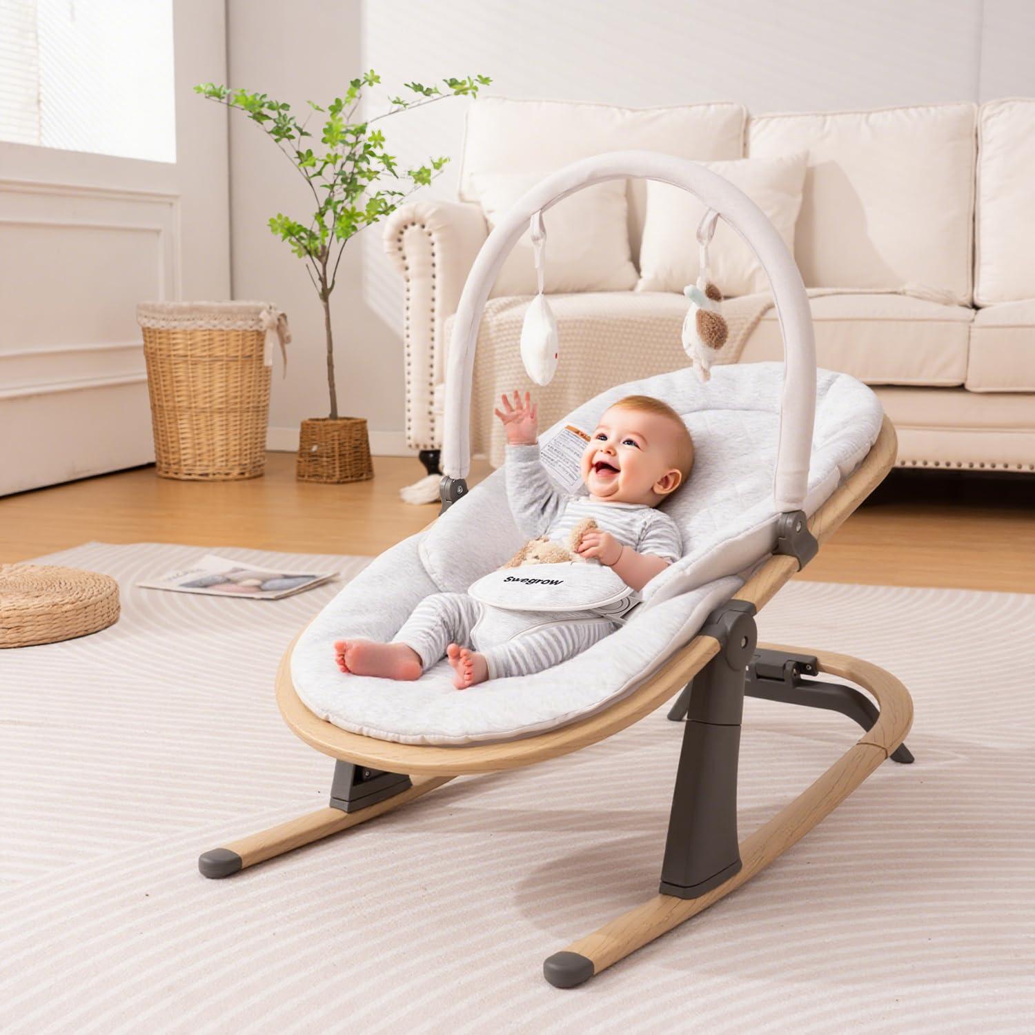 Silla Balancín Swegrow para Bebés - 2 en 1, Ajustable, Blanco