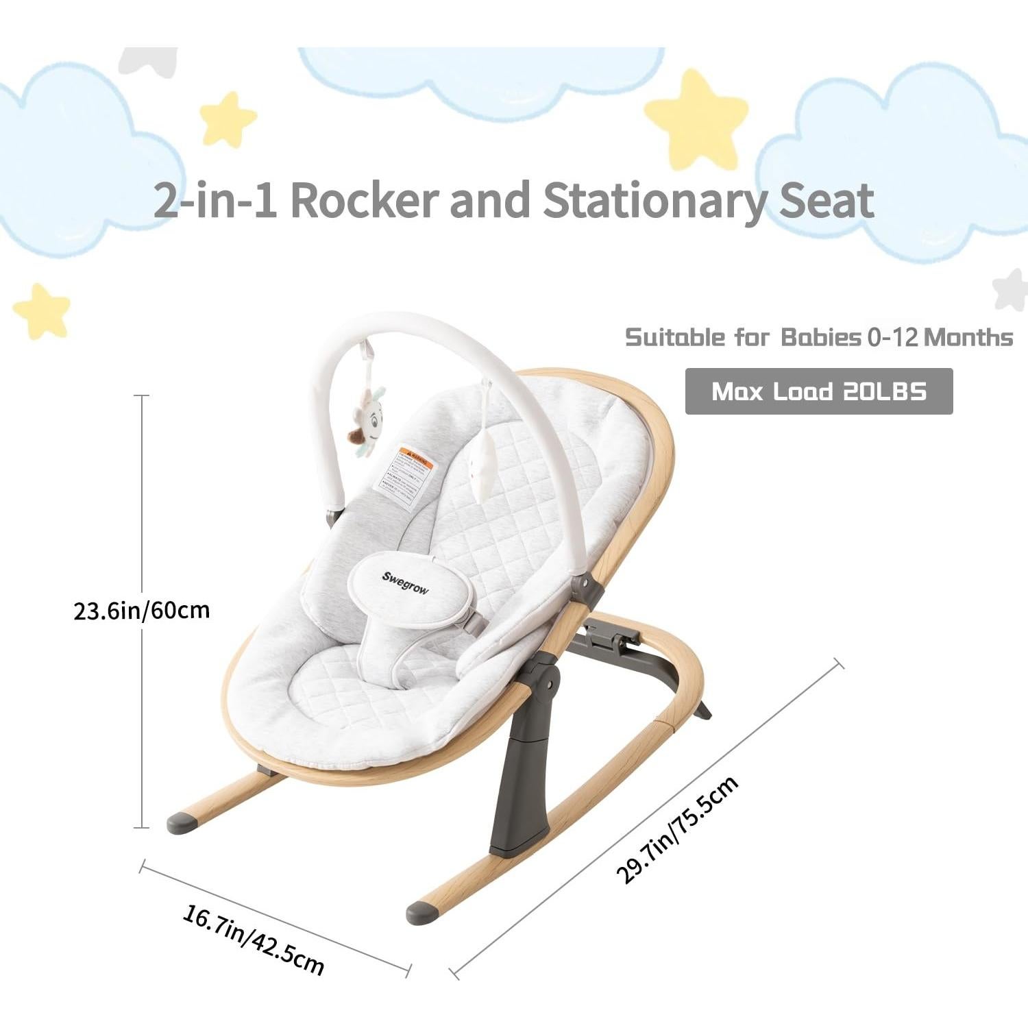 Silla Balancín Swegrow para Bebés - 2 en 1, Ajustable, Blanco