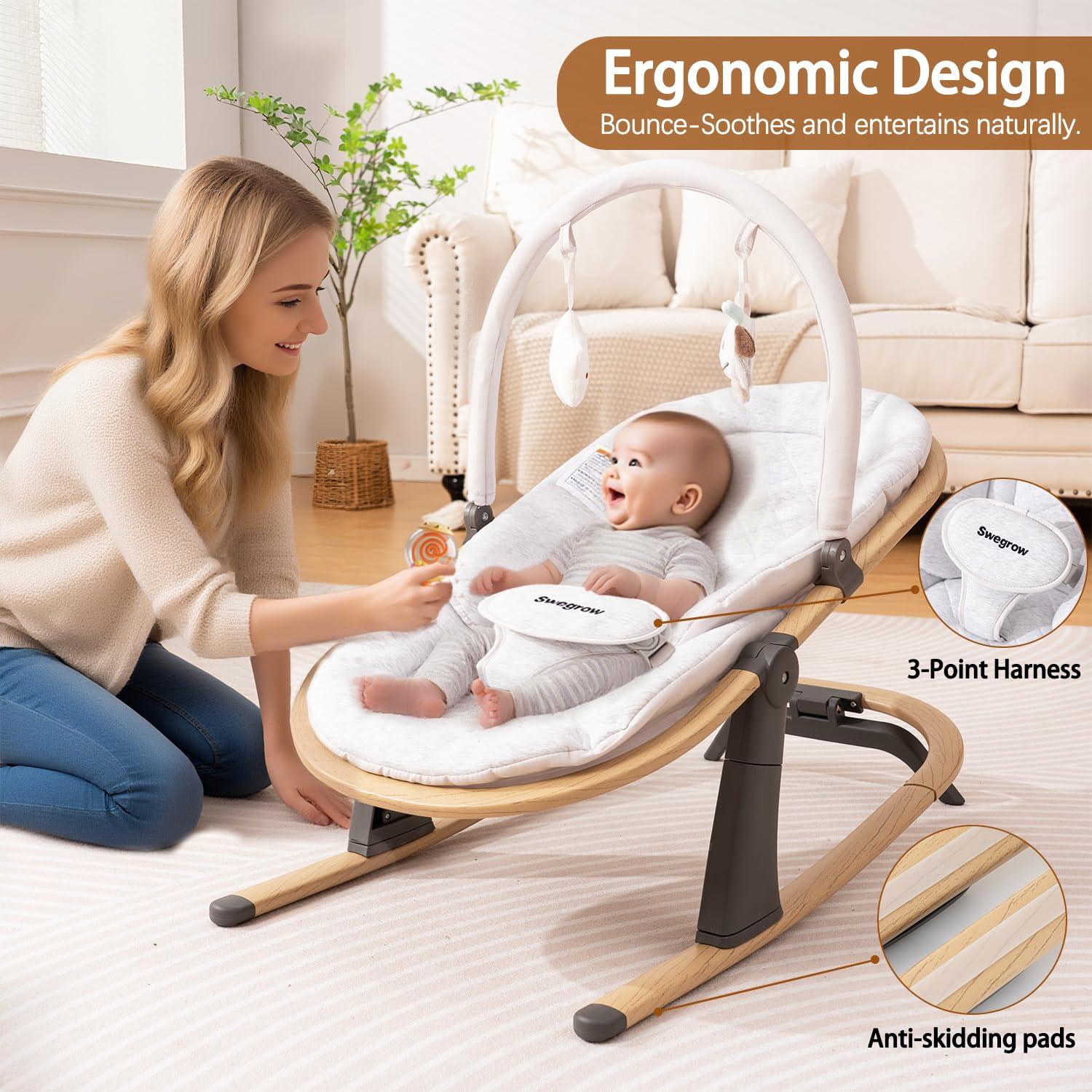 Silla Balancín Swegrow para Bebés - 2 en 1, Ajustable, Blanco