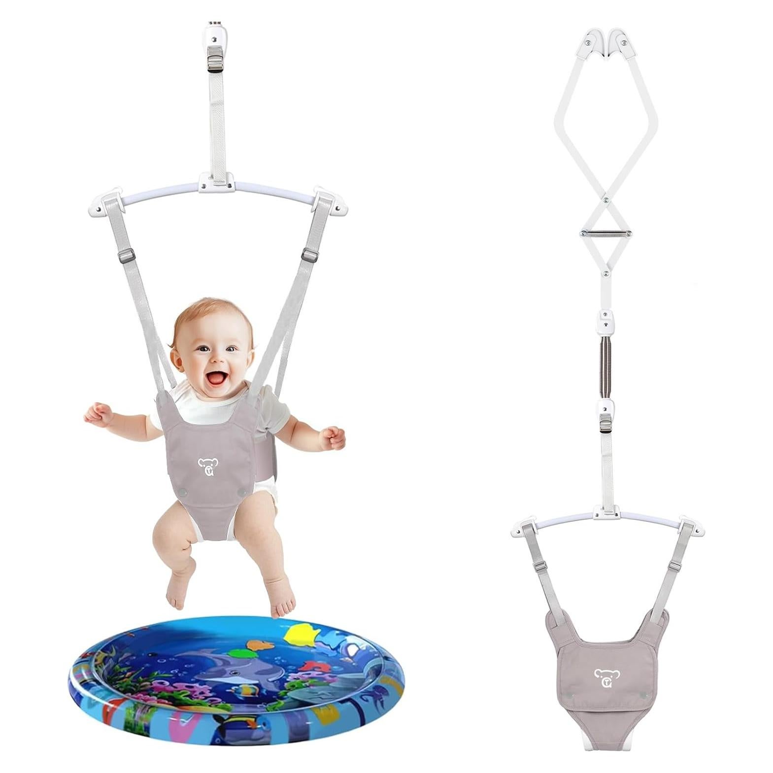 Saltarín para Bebés Ajustable con Alfombra de Agua - Gris