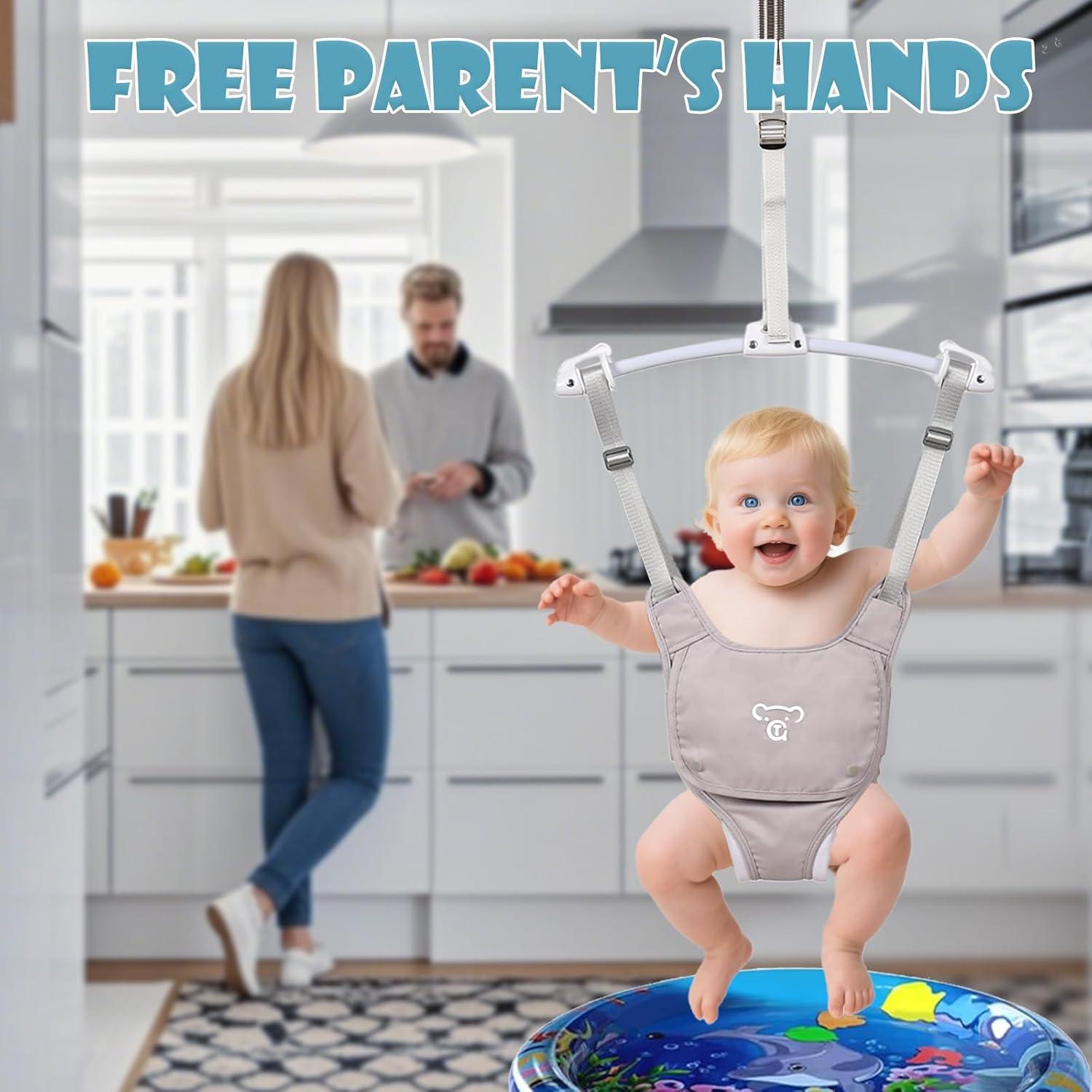 Saltarín para Bebés Ajustable con Alfombra de Agua - Gris