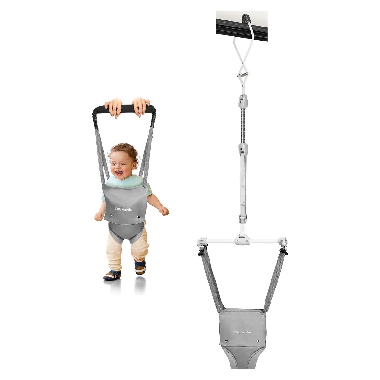 Saltador de Puerta 2 en 1 Cowiewie para Bebé Gris - Arnés y Asiento