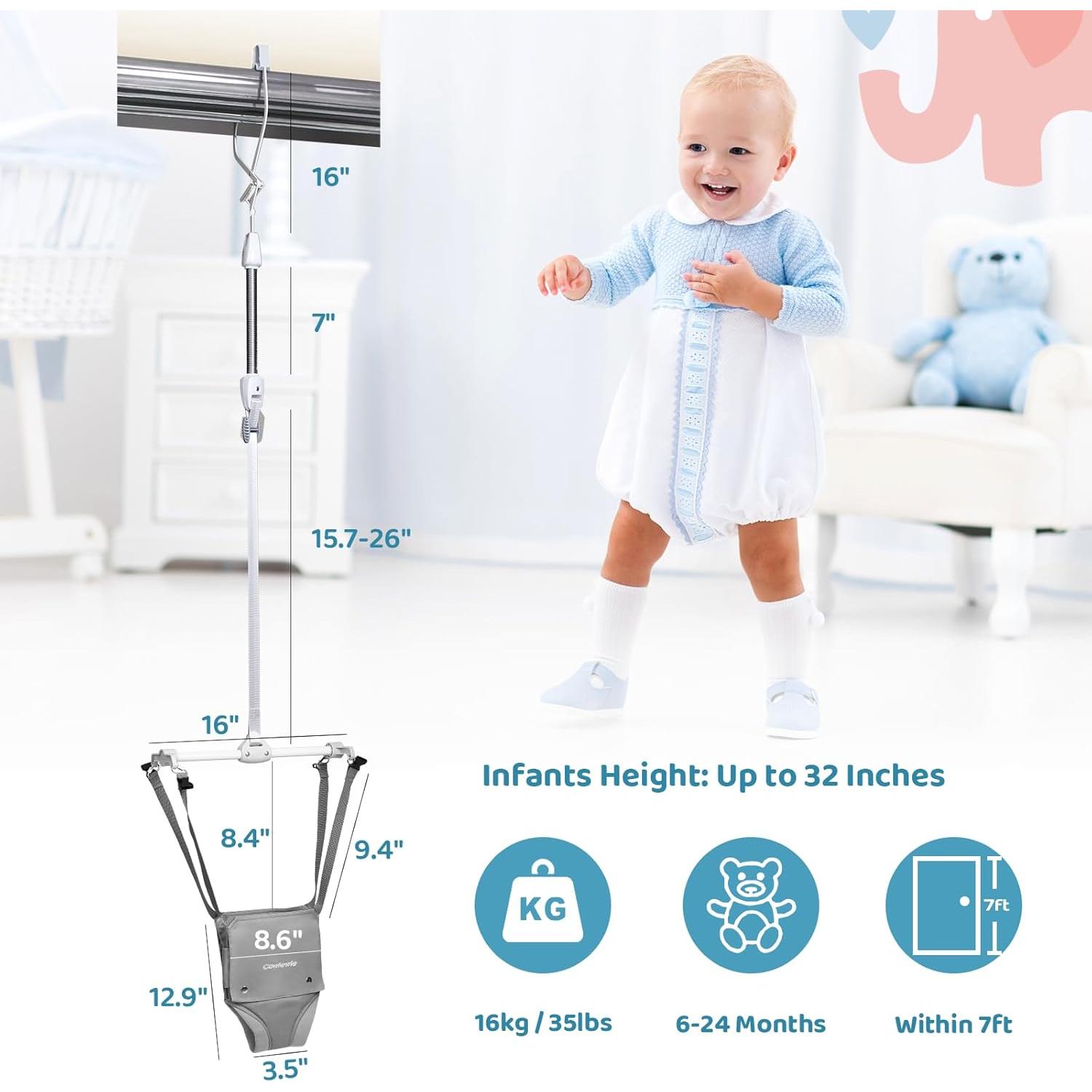 Saltador de Puerta 2 en 1 Cowiewie para Bebé Gris - Arnés y Asiento