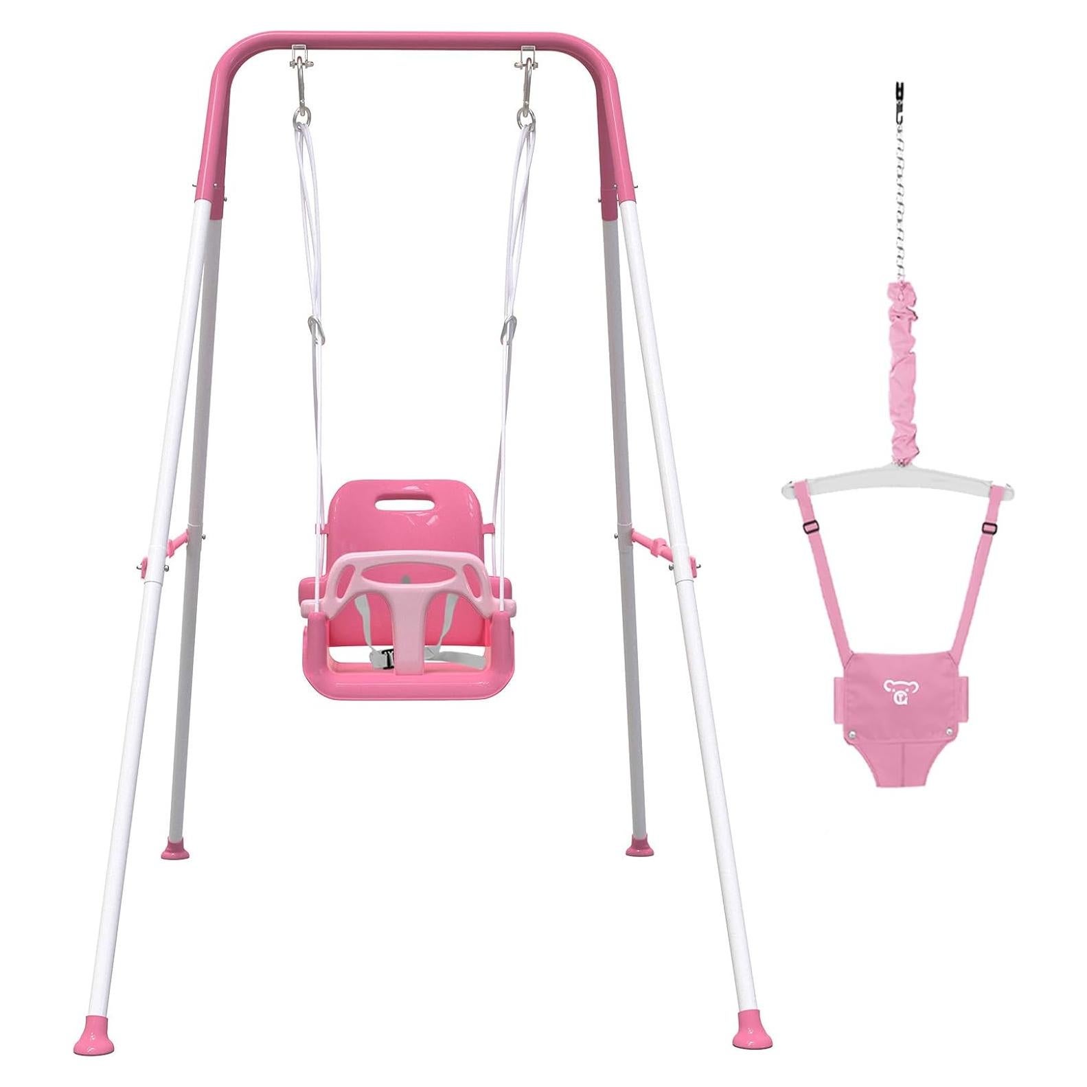 Columpio y Saltador 2 en 1 Yozoia Plegable Rosa para Bebés