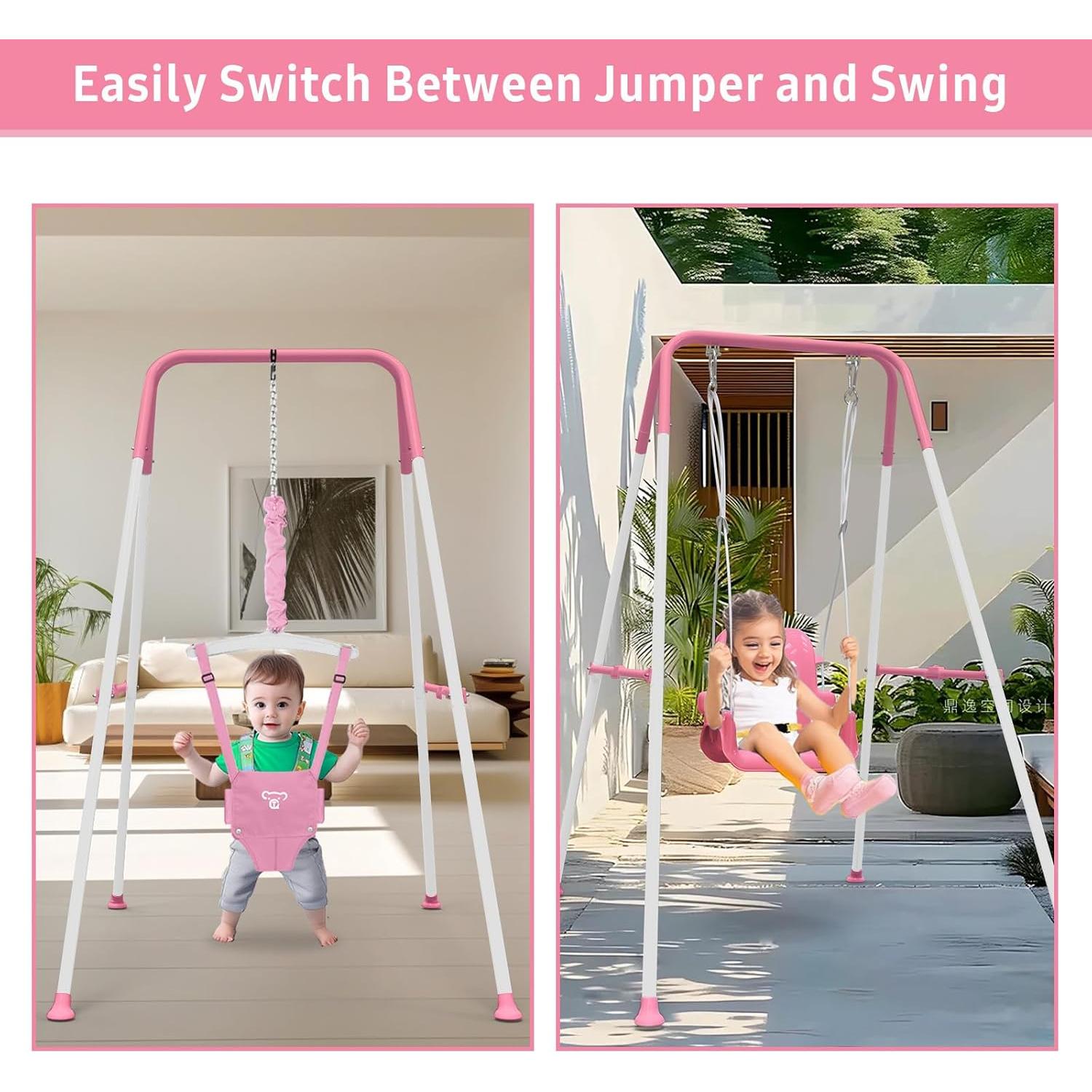 Columpio y Saltador 2 en 1 Yozoia Plegable Rosa para Bebés