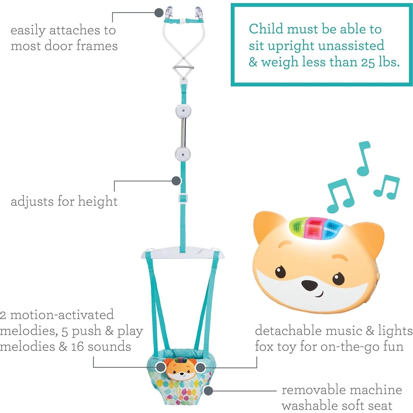 Infantino Saltador de Puerta 2-en-1 con Música y Luces - Zorro