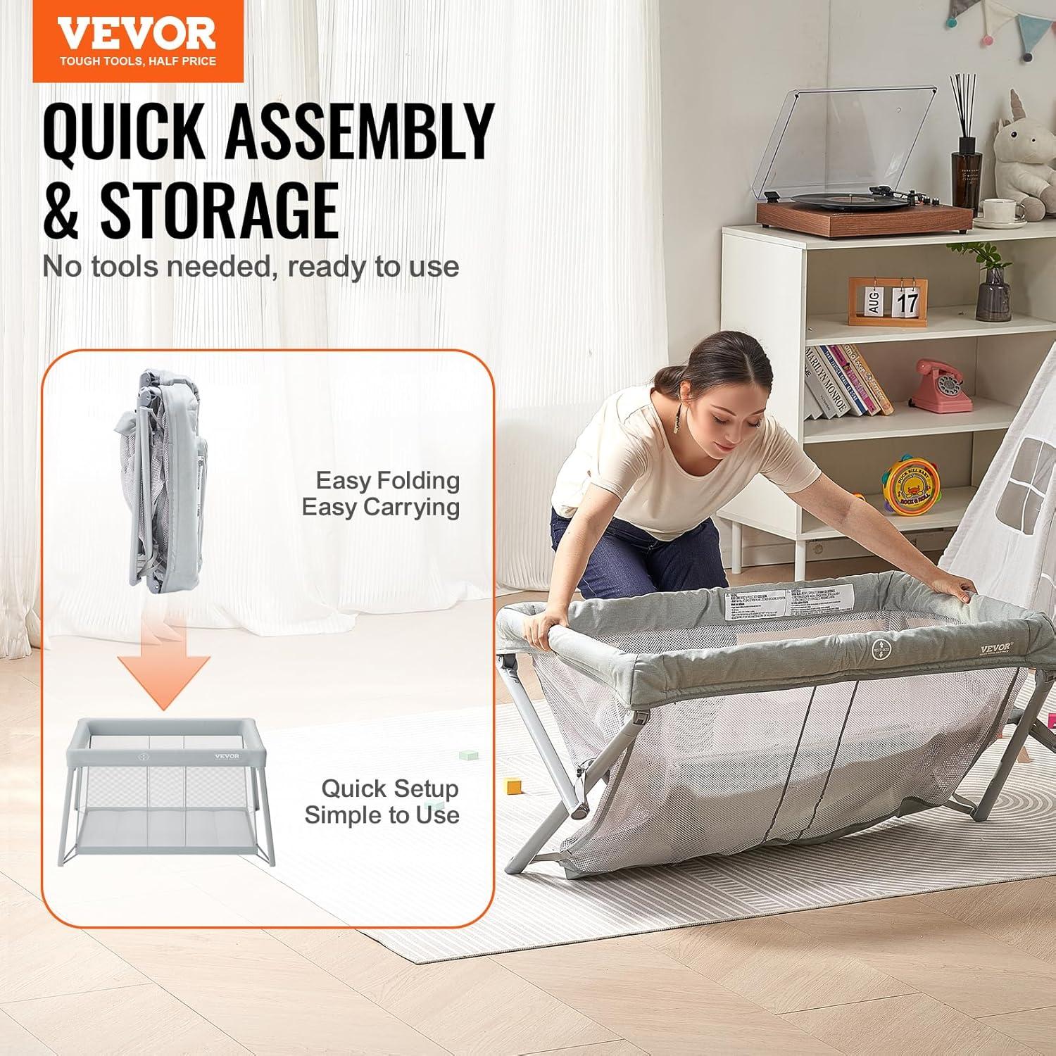 Cuna de viaje VEVOR 113x75 cm con colchón suave y malla