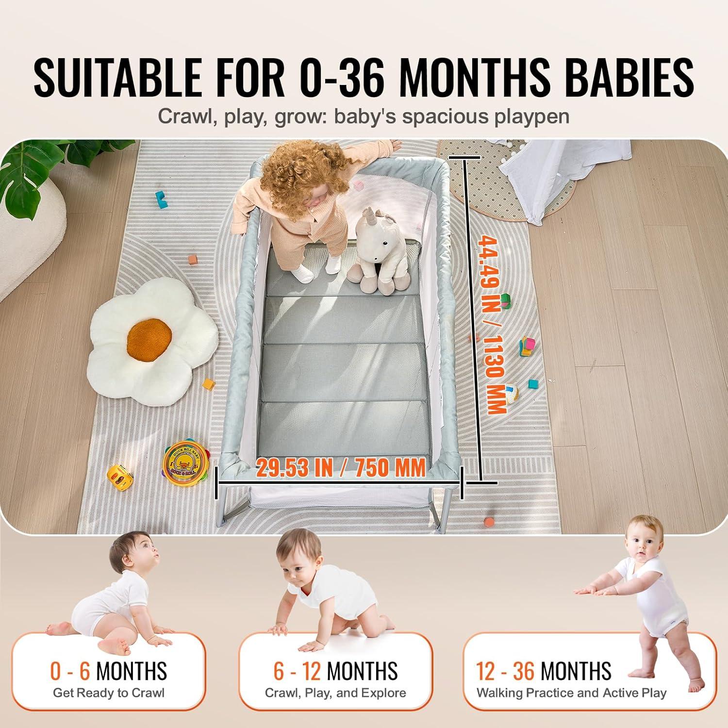 Cuna de viaje VEVOR 113x75 cm con colchón suave y malla