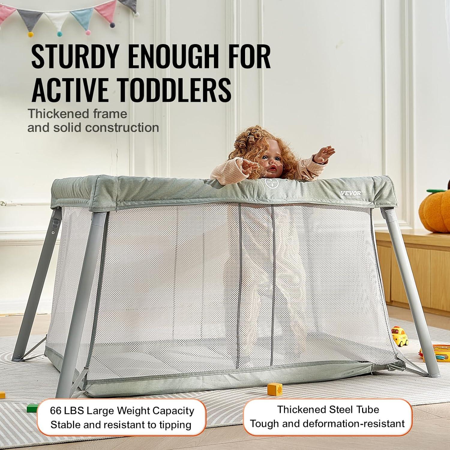 Cuna de viaje VEVOR 113x75 cm con colchón suave y malla