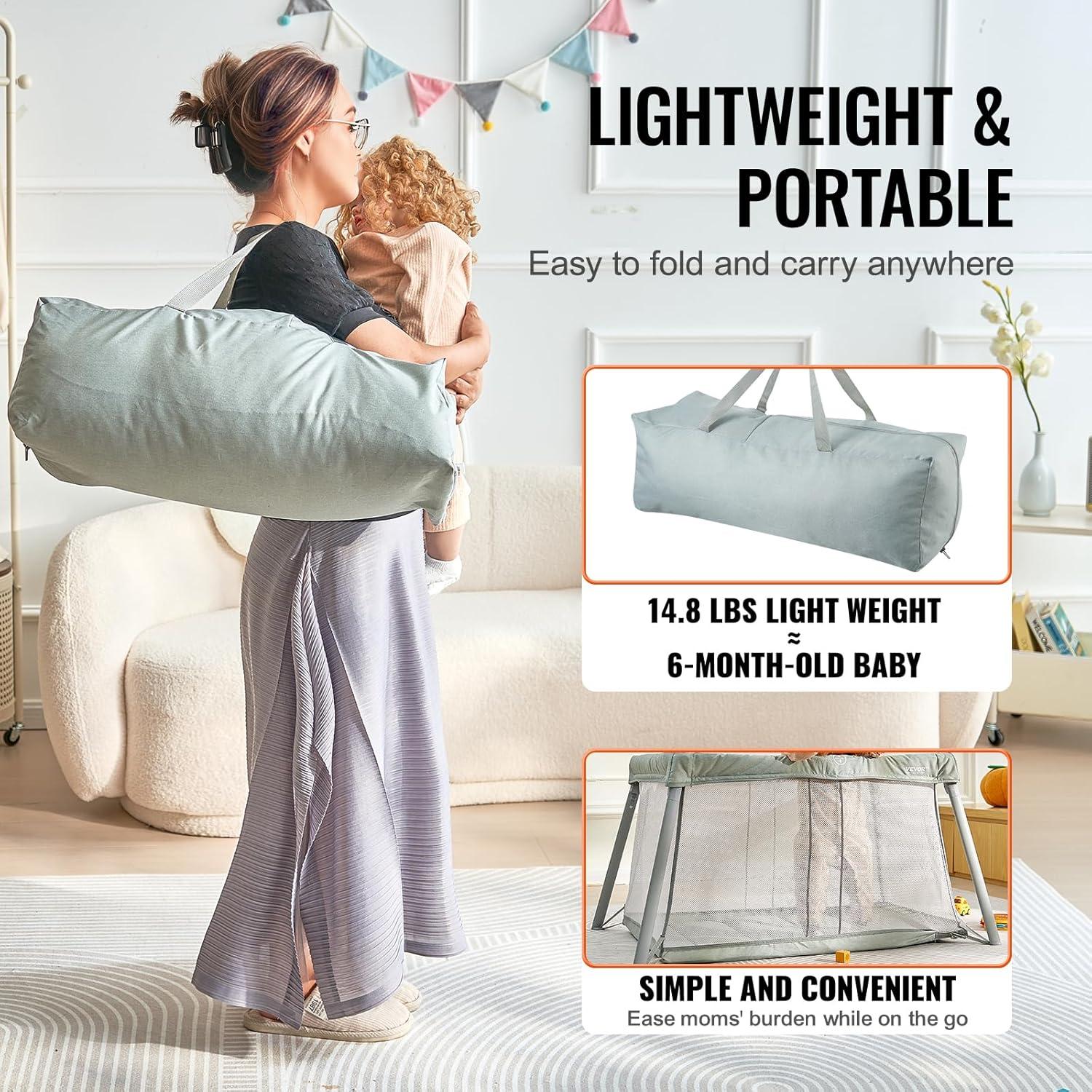 Cuna de viaje VEVOR 113x75 cm con colchón suave y malla