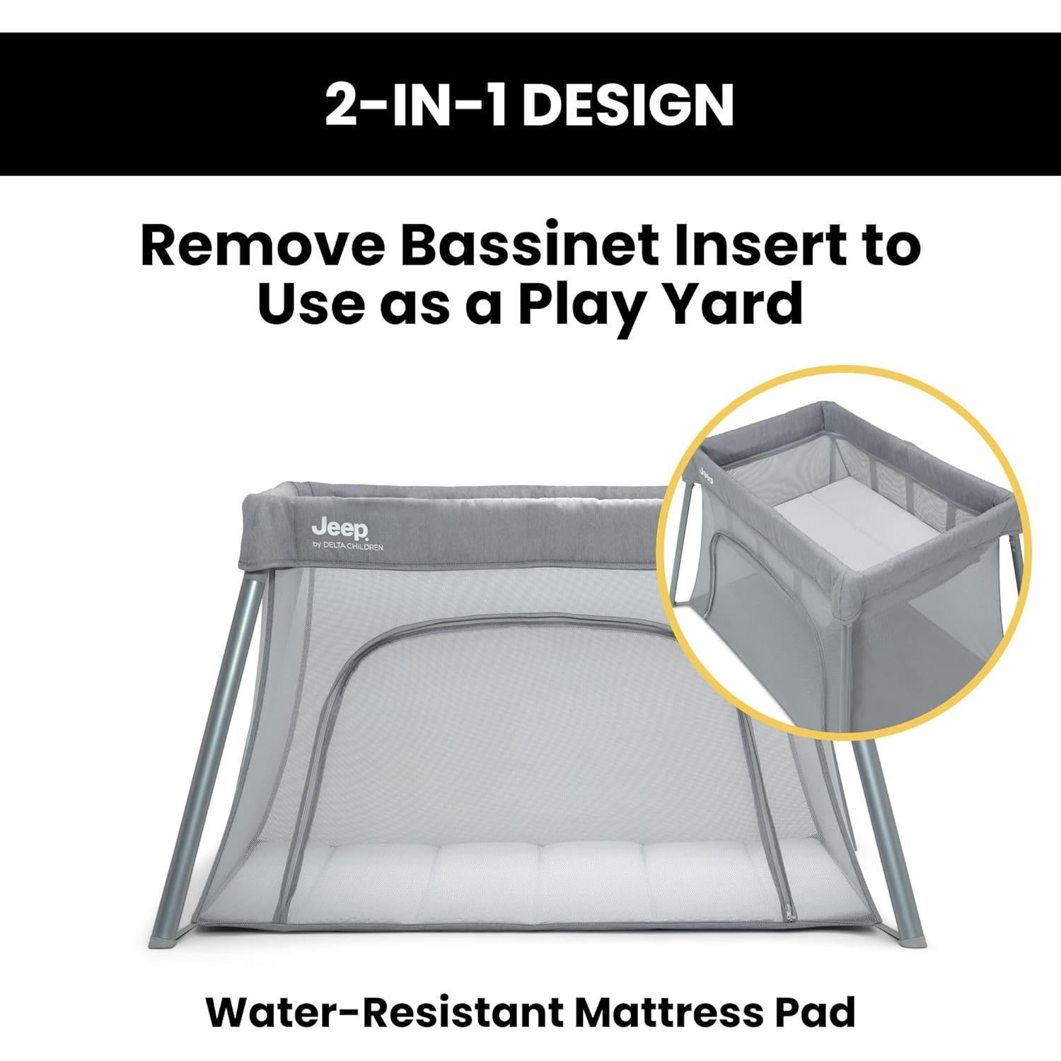 Cuna de viaje y moisés compacto Jeep Horizon 2 en 1 Gris