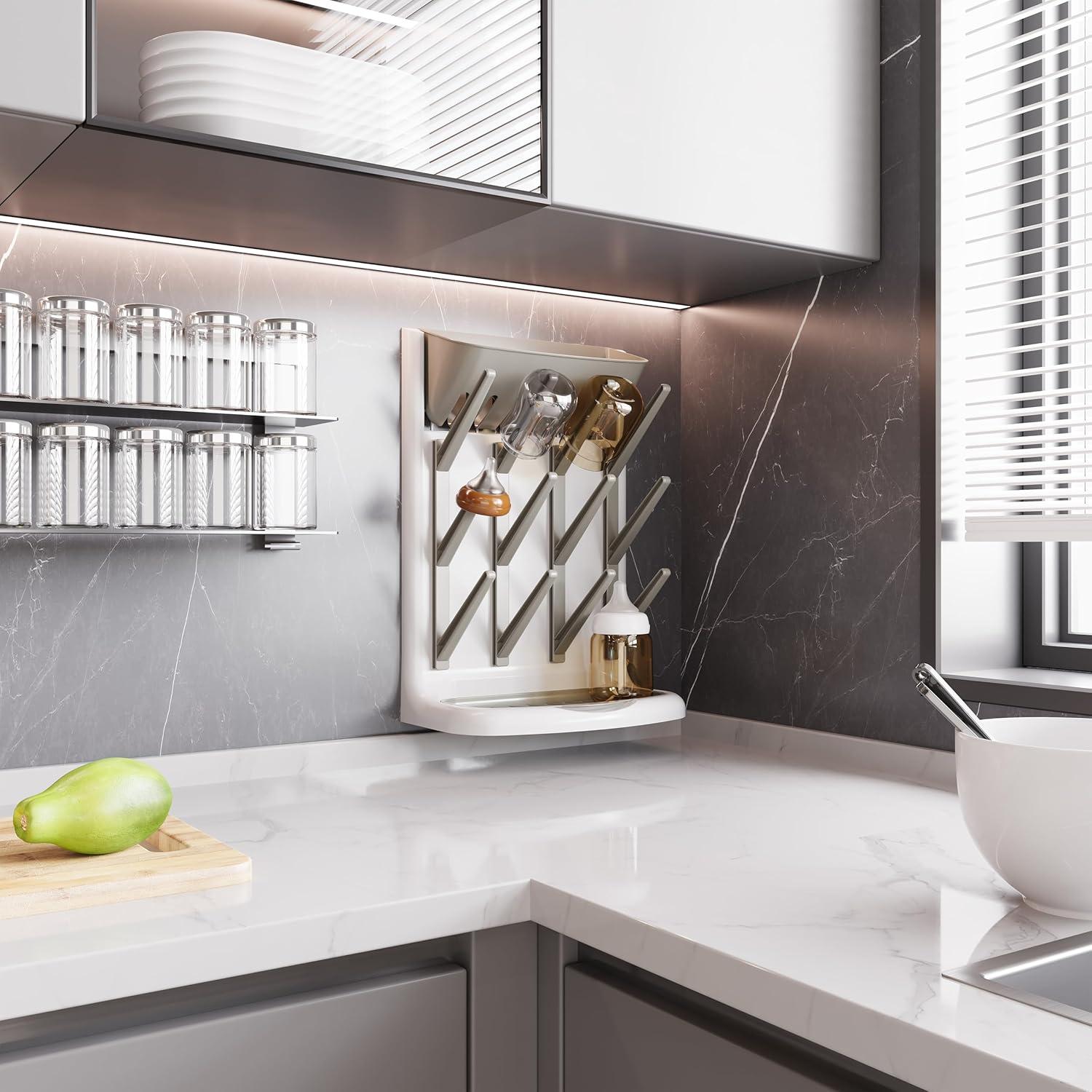 Soporte de Secado de Biberones IEEK Grande Gris y Blanco