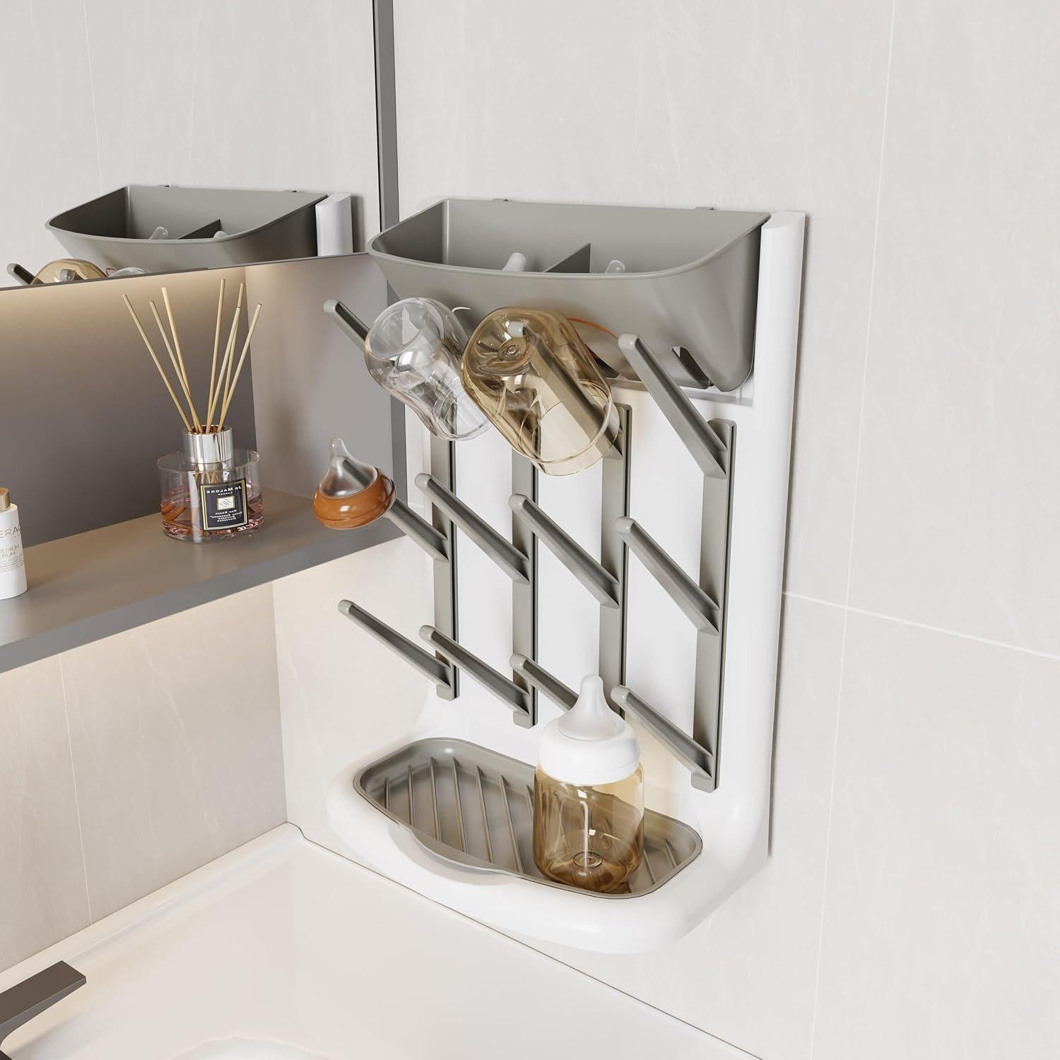 Soporte de Secado de Biberones IEEK Grande Gris y Blanco