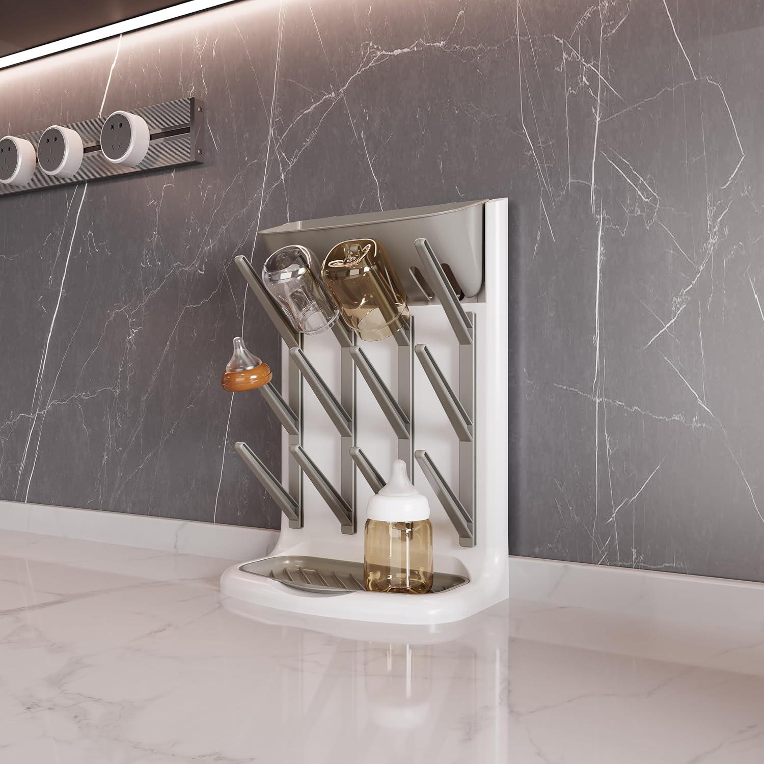 Soporte de Secado de Biberones IEEK Grande Gris y Blanco