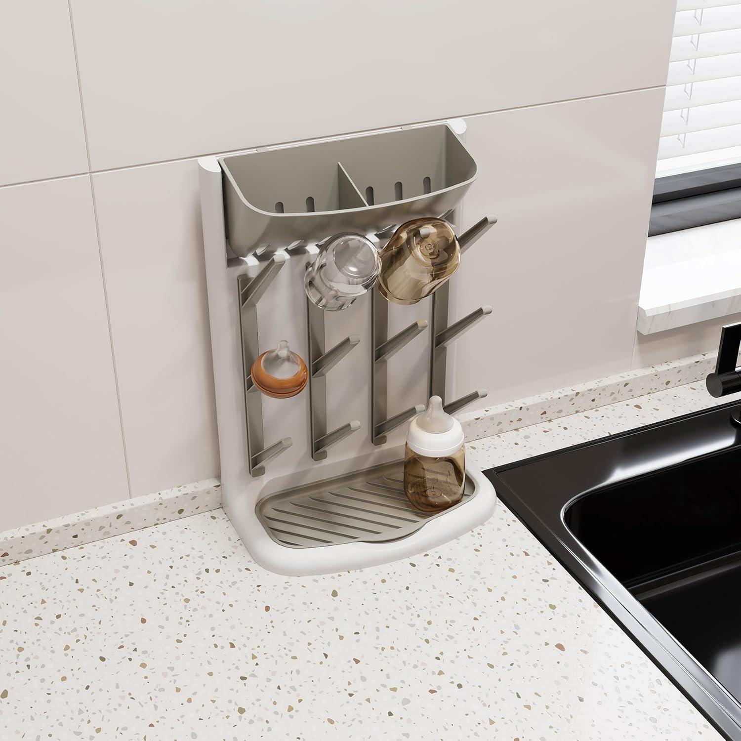 Soporte de Secado de Biberones IEEK Grande Gris y Blanco