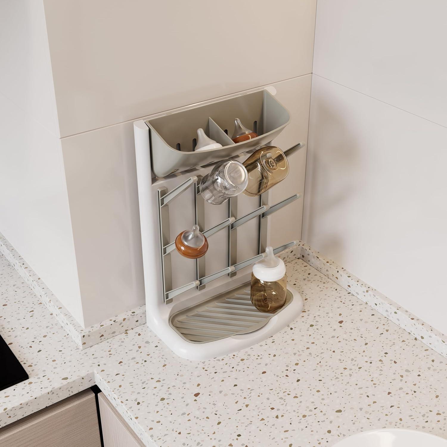 Soporte de Secado de Biberones IEEK Grande Gris y Blanco