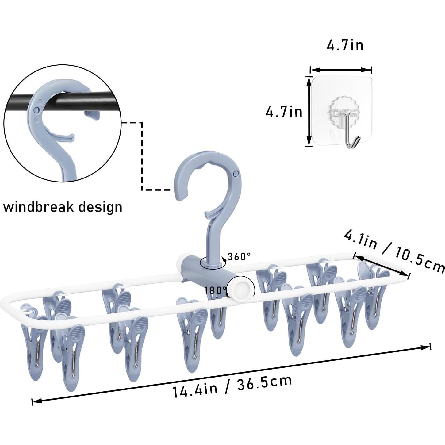 Perchero de Secado Plegable Aolloa con 12 Clips Azul y Púrpura
