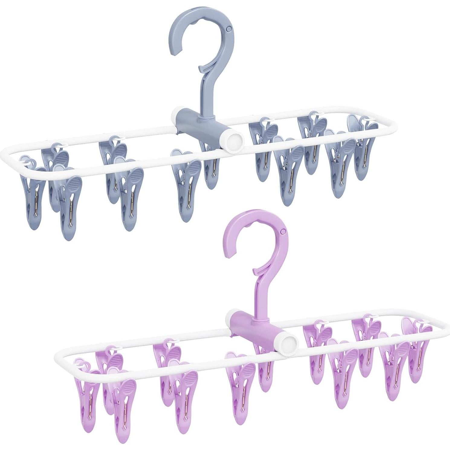 Perchero de Secado Plegable Aolloa con 12 Clips Azul y Púrpura