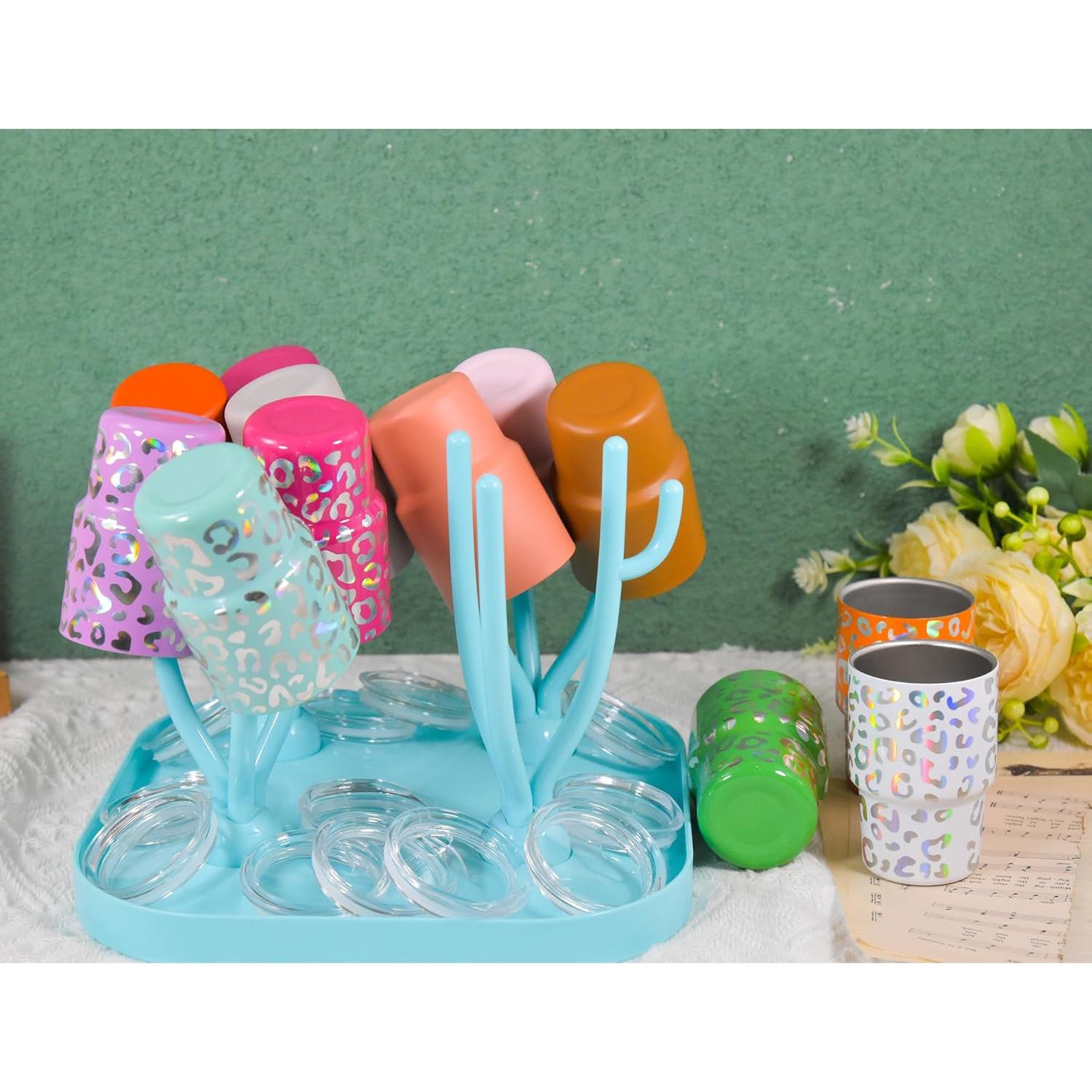 Soporte de Secado AGH para 12 Mini Vasos - Rojo Plegable