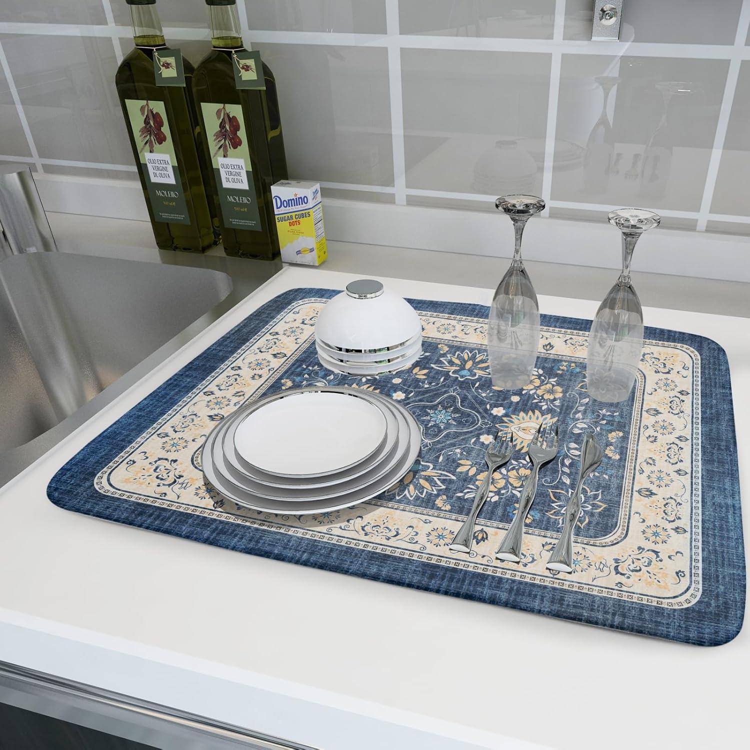 Alfombrilla de Secado de Platos Boho Azul 45.7x61 cm Giwawa