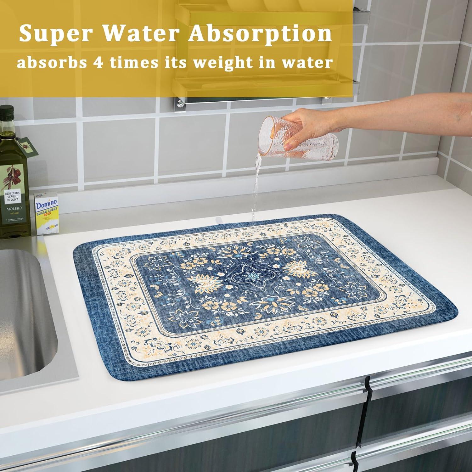 Alfombrilla de Secado de Platos Boho Azul 45.7x61 cm Giwawa