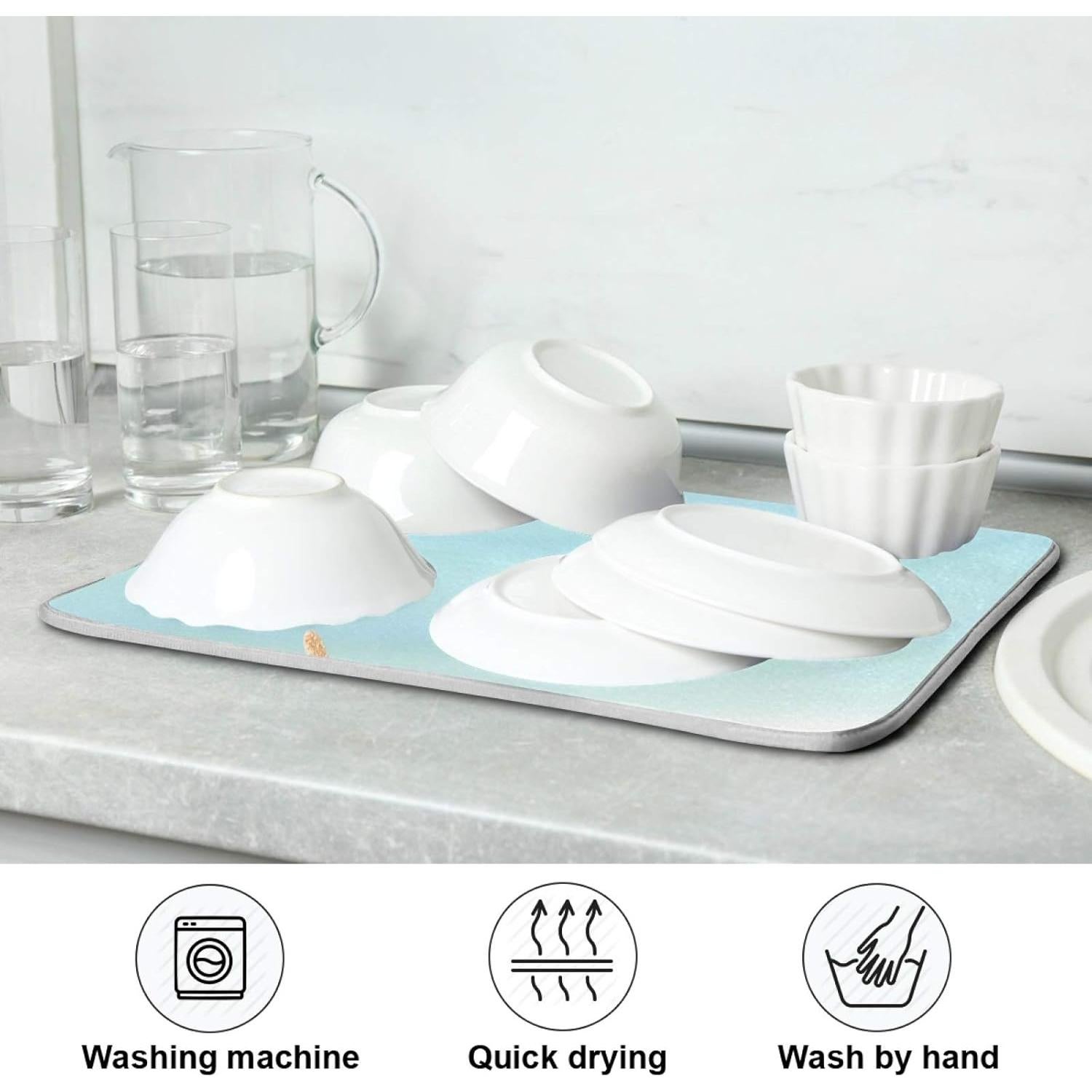 Alfombrilla de Secado para Platos QUGRL 16x18in Playa