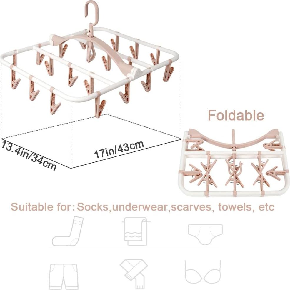 Perchero Plegable para Secar Ropa Foshine Rosa Claro 20 Clips