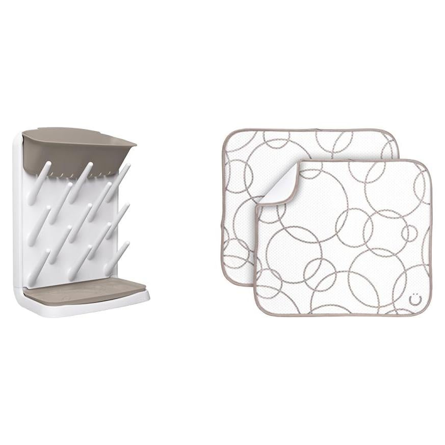 Soporte de Secado de Biberones Ubbi Taupe con 13 Puntas y Alfombrillas