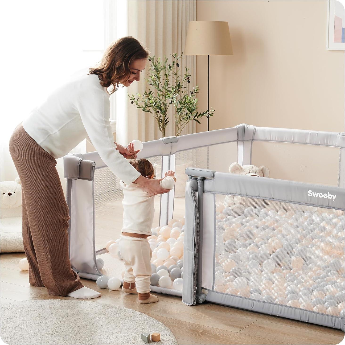 Parque Infantil Plegable Sweeby 150x150 cm Gris con Puerta