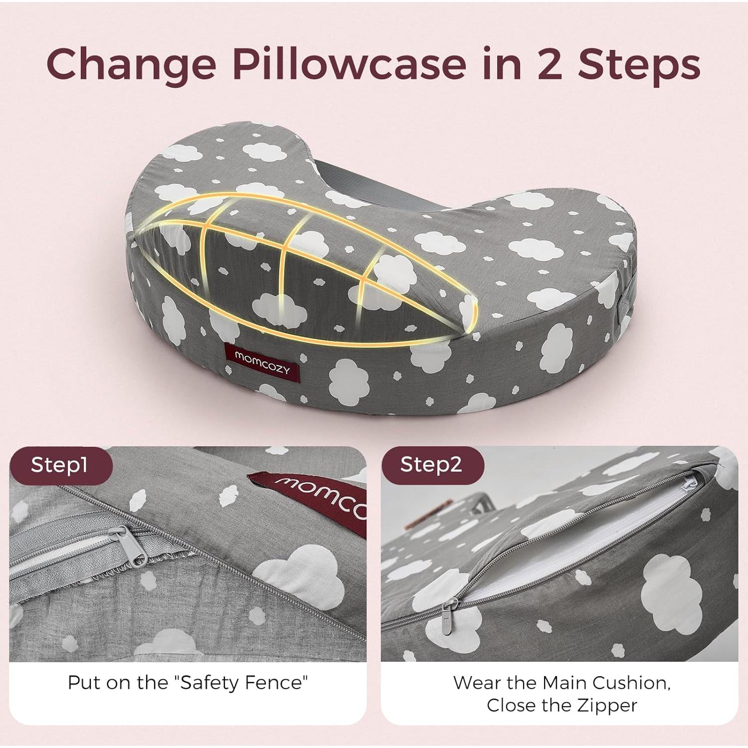 Funda de Almohada de Lactancia Momcozy Grande Algodón Gris