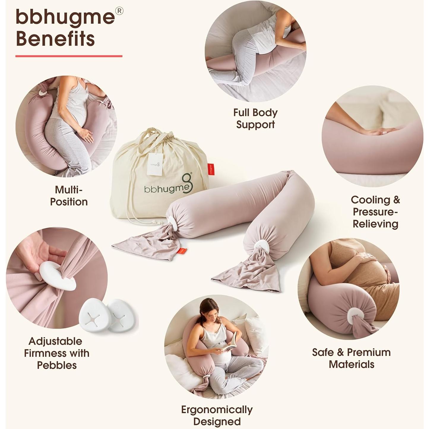 Almohada Ajustable para Embarazo y Lactancia bbhugme - Rosa y Gris
