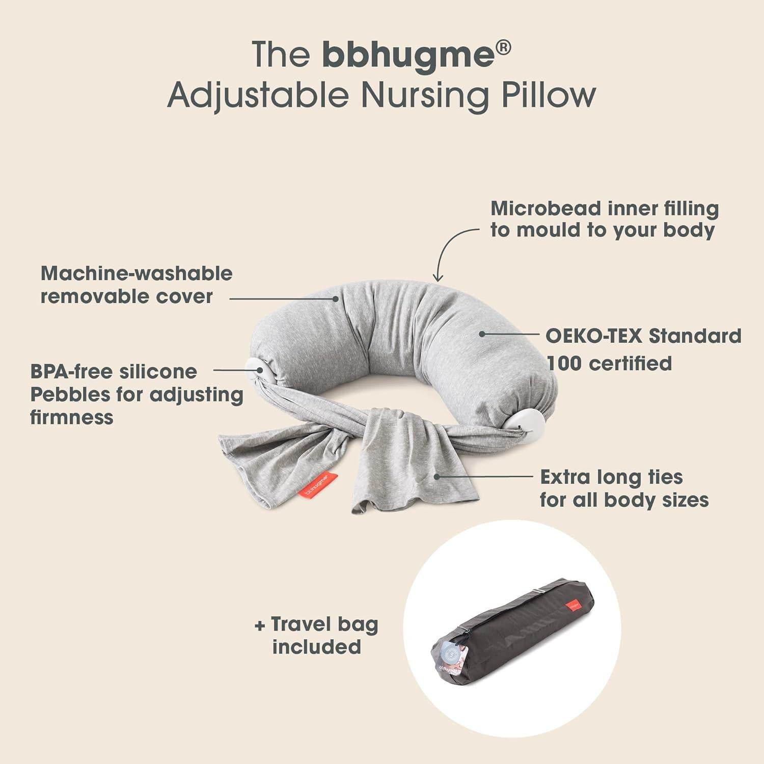 Almohada Ajustable para Embarazo y Lactancia bbhugme - Rosa y Gris