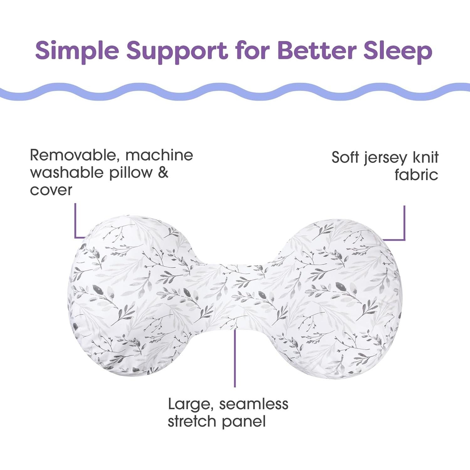 Almohada de Embarazo Boppy Dormir de Lado Hojas Grises