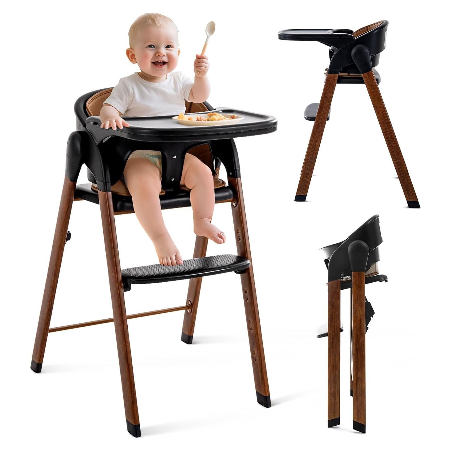 Silla Alta Ajustable Soobaby con Bandeja Removible - Negro Marrón